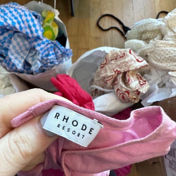 Rhode Resort Ella Blouson Mini Dress Flared Colorblock Rope Waist Tie Pink Red - Picture 2 of 8